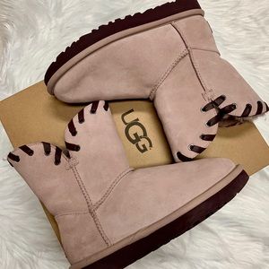 UGG BOOT AIDAH DUSTY ROSE W/TOP BROWN WEAVE NIB